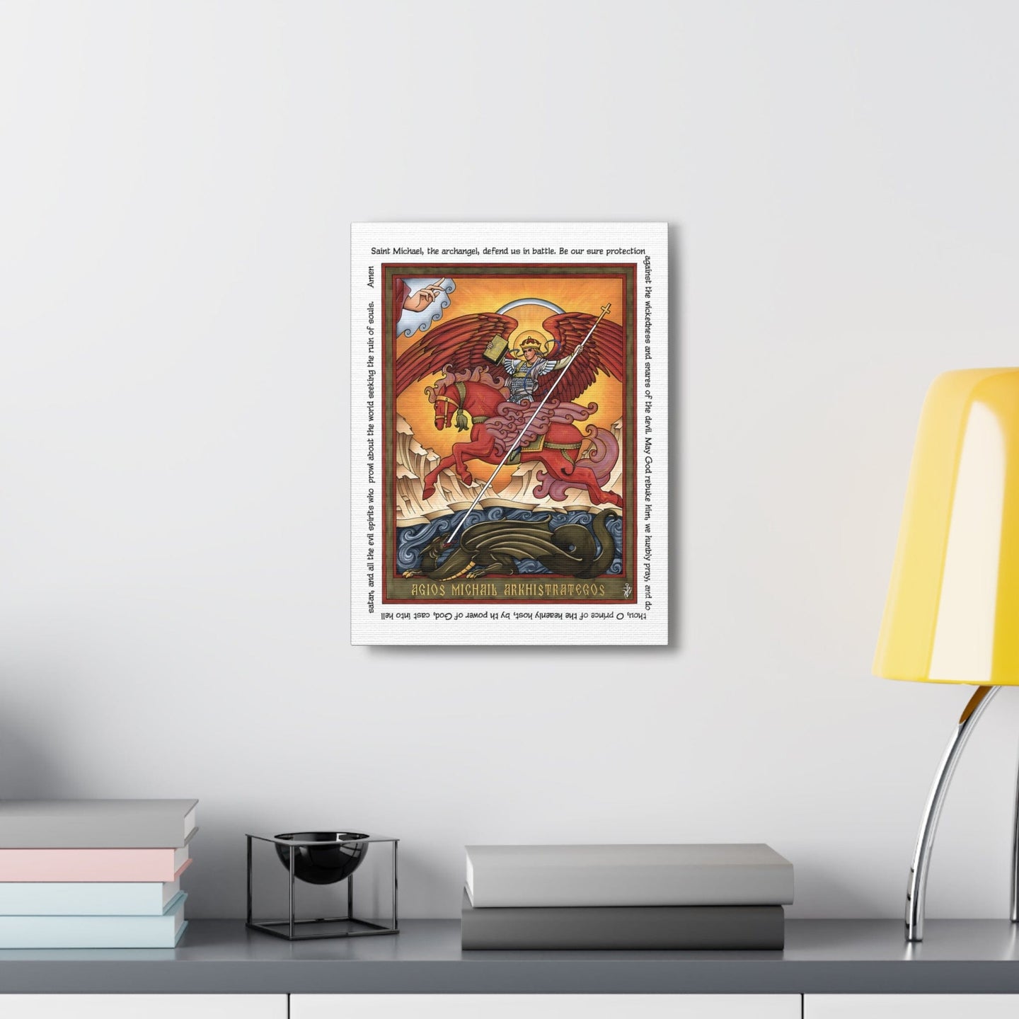 Saint Michael the Archangel Fighting the Dragon Premium Canvas Wall Print